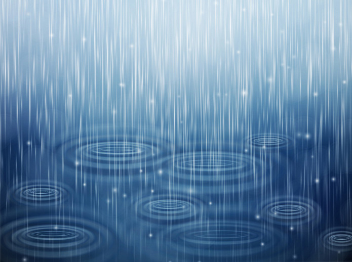 Regentropfen, die auf eine Wasserfläche fallen.
